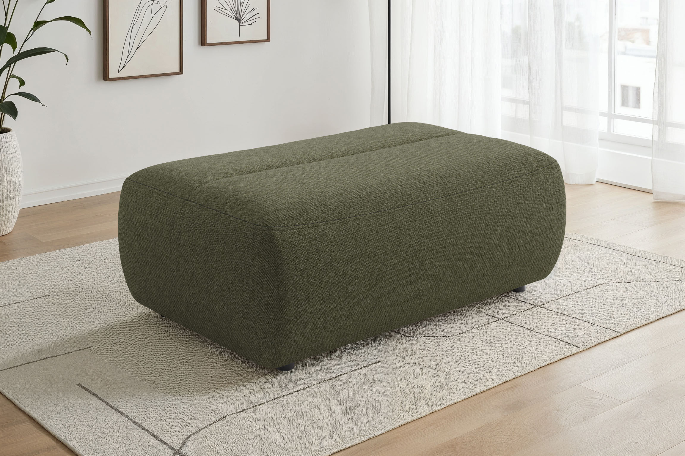 Polsterhocker SIT & MORE "Scrabble", grün (olive), B:113cm H:44cm T:75cm, 100% Polyester, Hocker, Polsterhocker, Modernes Design in verschiedenen Stoffarten