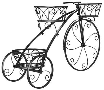 Costway Tricycle Plant Stand Flower Pot Cart Holder with 3 Hollowed Baskets-Black