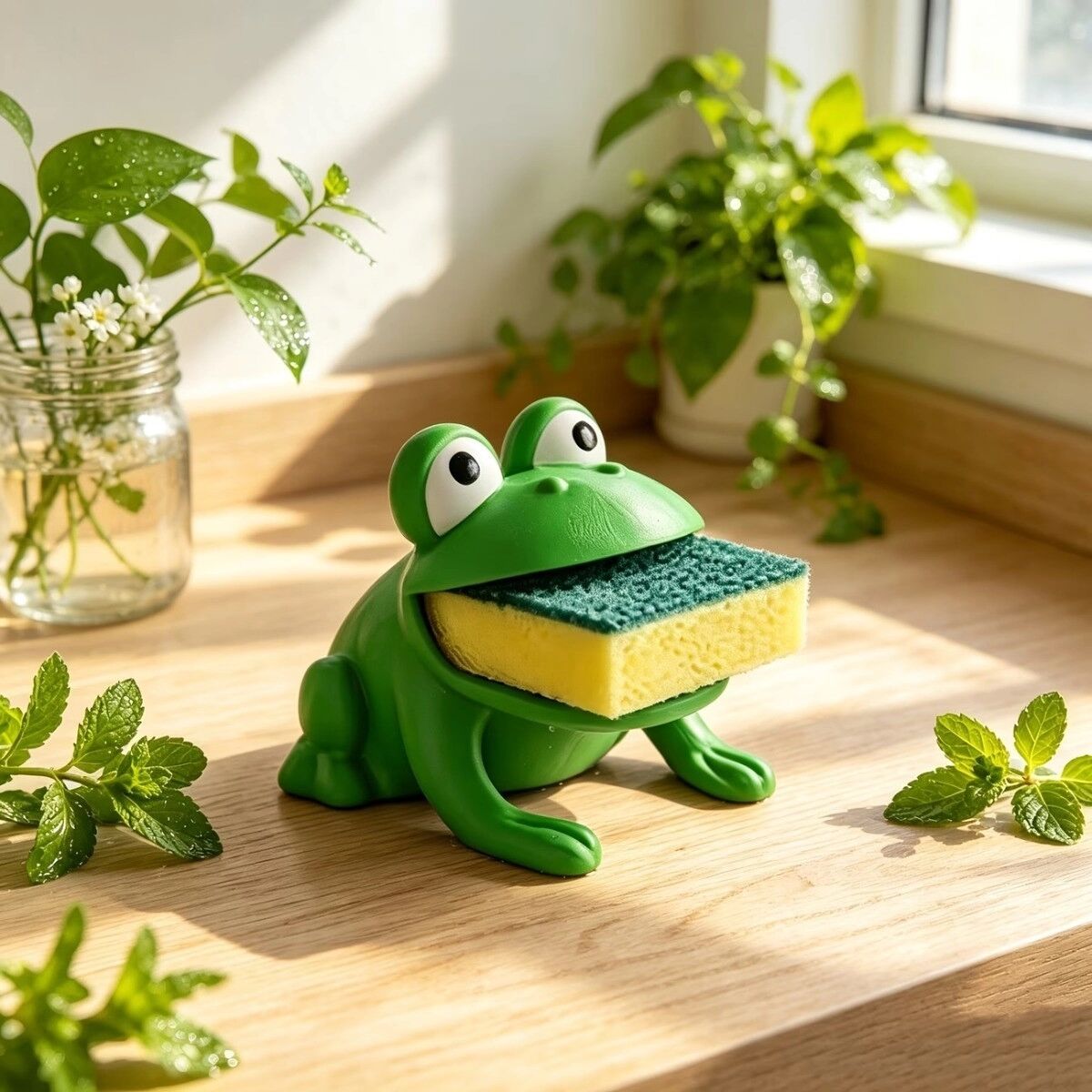 INF Frosch-Schwammablage – 3D-gedruckter PVC-Schwamm- und Spültuchhalter mit Ablauflloch, Grün