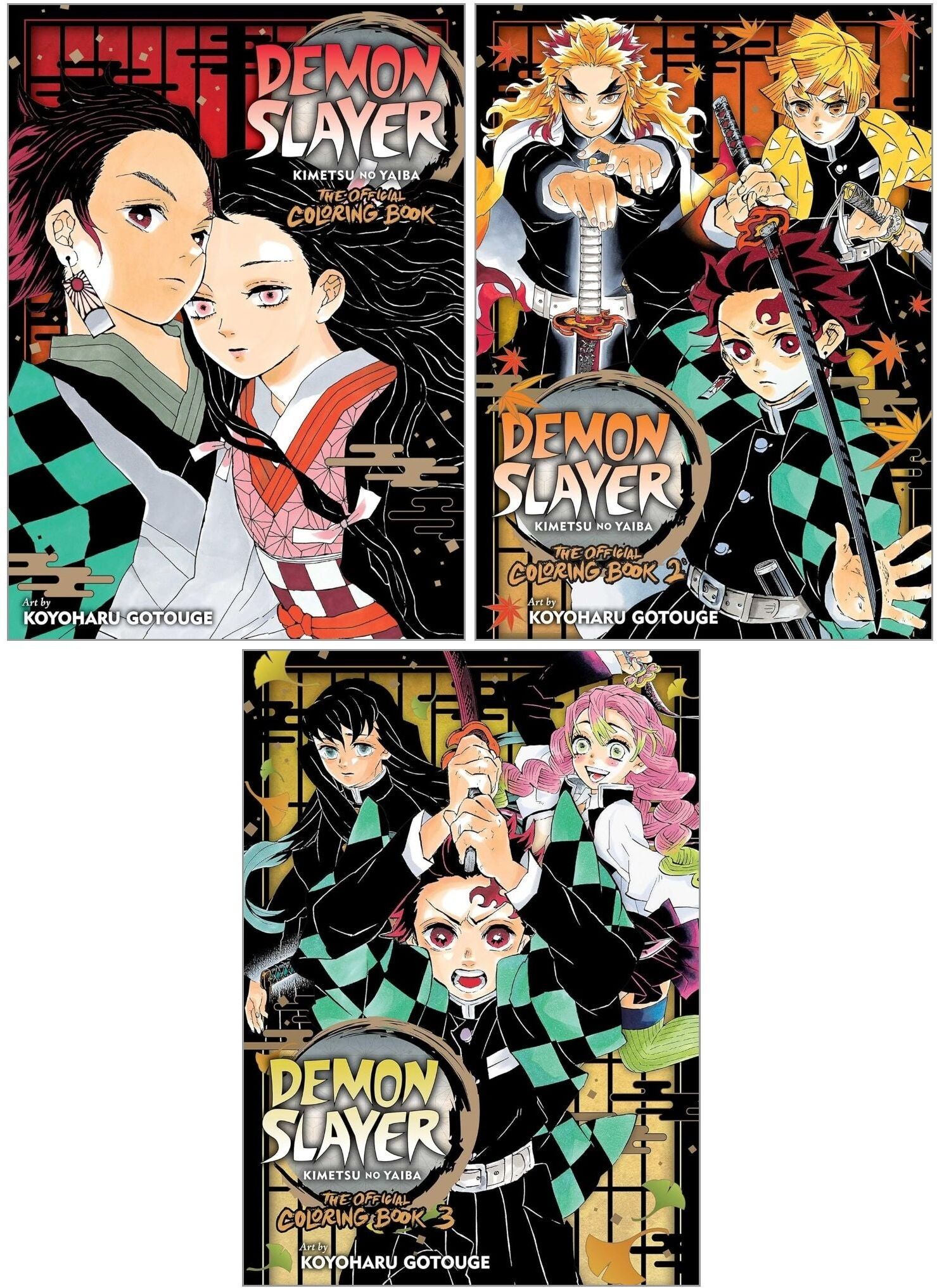 VIZ Media Demon Slayer: Kimetsu no Yaiba: The Official Coloring Book 3 Books Set (Volumes 1-3)