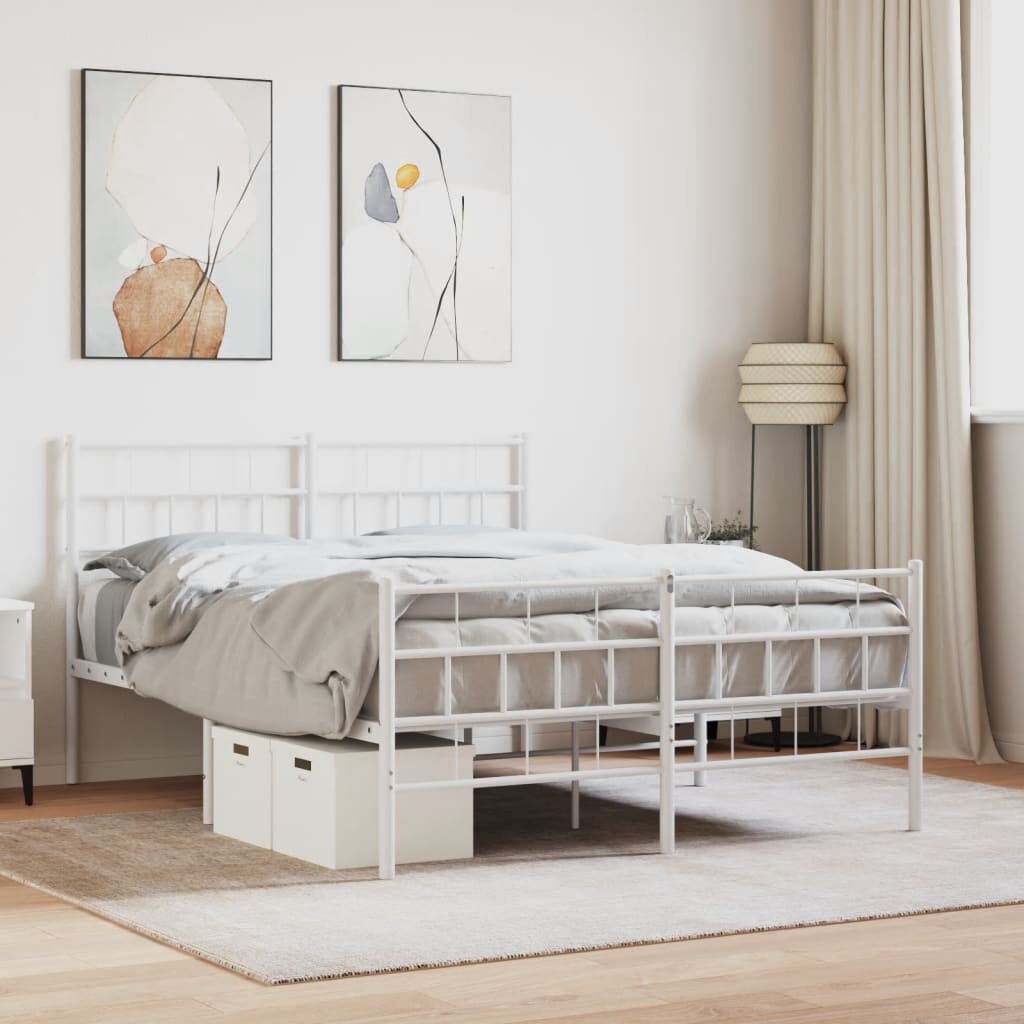 Vidaxl Metal Bed Frame With Headboard And Footboard White Double (4'6)