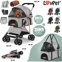 Lovpet 2in1 Hundebuggy (Hund, Katze, Atmungsaktiv, Faltbar), Tiertransport