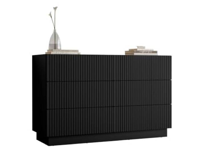 Mirjan24 Kommode Liwerio 6S mit 6 Schubladen, Schubladenkommode mit geriffelte Fronten, Highboard, Anrichte, Sideboard, Wohnzimmerschrank (Schwarz)