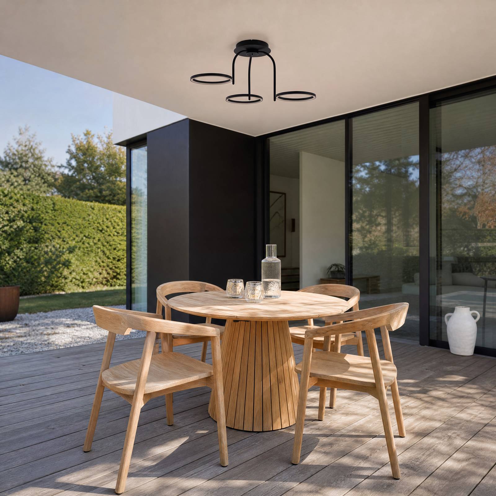 Lucande LED-Außendeckenleuchte Sylvara, schwarz, CCT, 3-flg. Sylvara Lucande, dimmbar, schwarz, Metall, Design, Deckenlampe