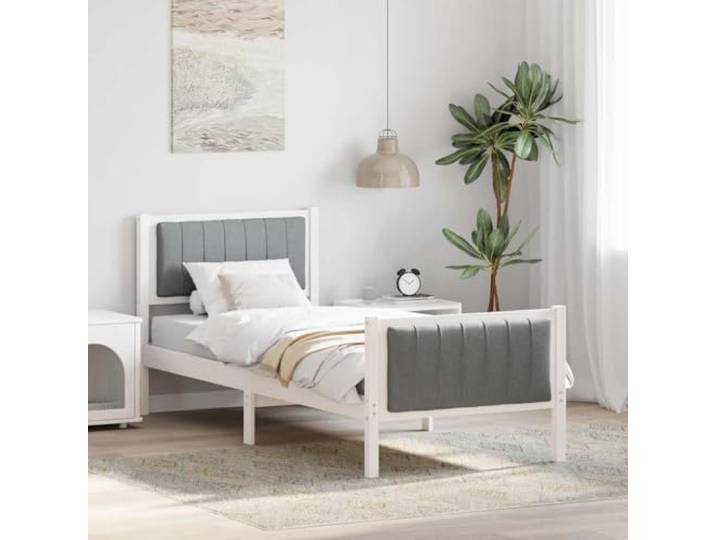 RJPLMFV Bettgestell, Plattform, 75 x 190 cm, massives Kiefernholz, Weiß, Grau