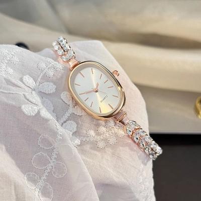 Uplift Essentials Oval Leaf Diamond Bracelet Watch Super Convenient Pull Cord Quartz Timepiece With Nature Inspired Accents rose Gold