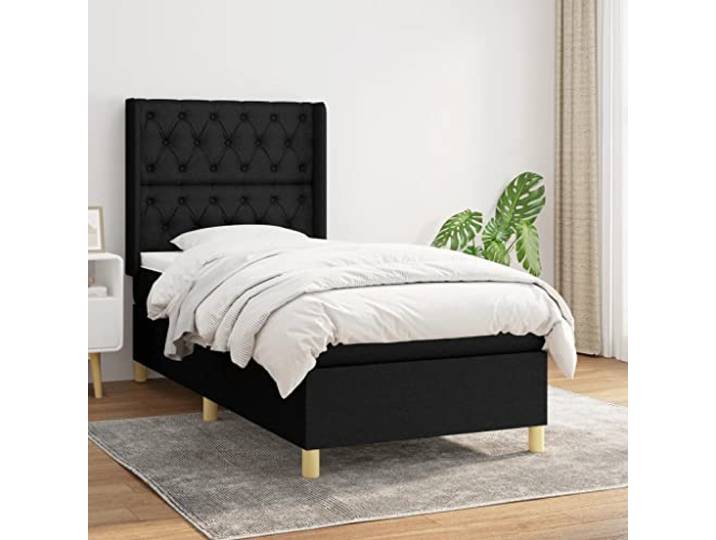 Strapazierfähiger Stoff mit Taschenfederkernmatratze höhenverstellbares Boxspringbett mit Matratze Schwarz 80x200 cm Stoff Bett mit Taschenfederkernmatratze und Topper, höhenverstellbares Kopfteil,