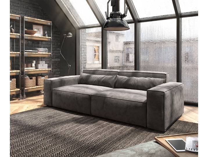Big-Sofa Sirpio 230x95 cm Mikrofaser Khakibraun mit Hocker, Big Sofas