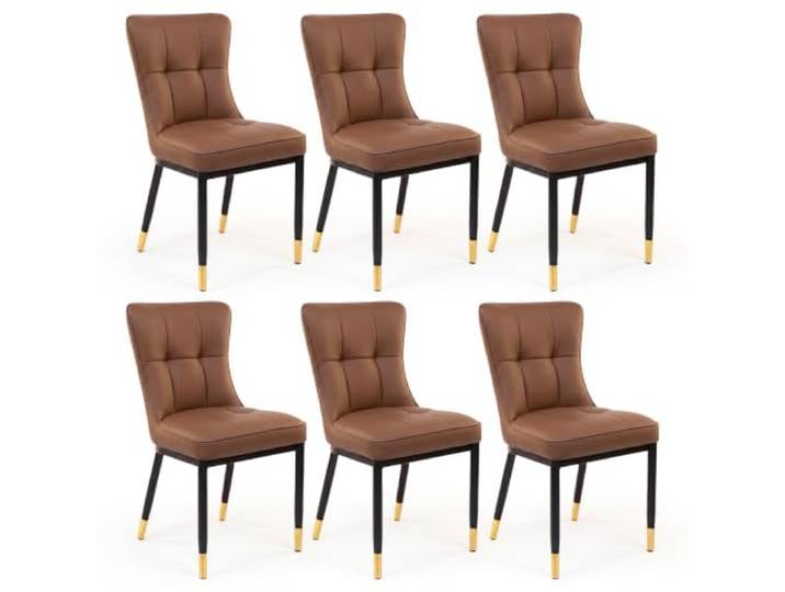 wohnartig Gepolsterter Esszimmerstuhl Modena mit Kunstlederbezug und Metallbeinen – eleganter Stuhl für Esszimmer, Wohnzimmer und Küche (6, Cognac)