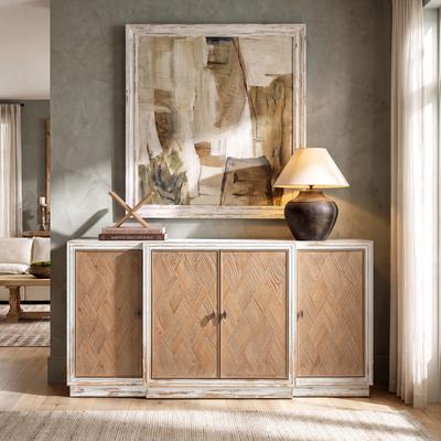 "Jennifer Taylor Home Amelie 74"" Patchwork 4-Door Sideboard, Antique White & Medium Brown"