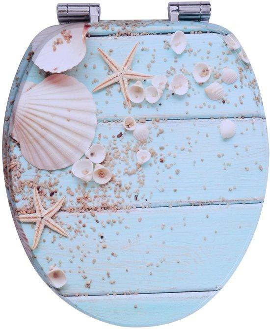 Houten toiletdeksel met soft-close mechanisme in caribisch blauw