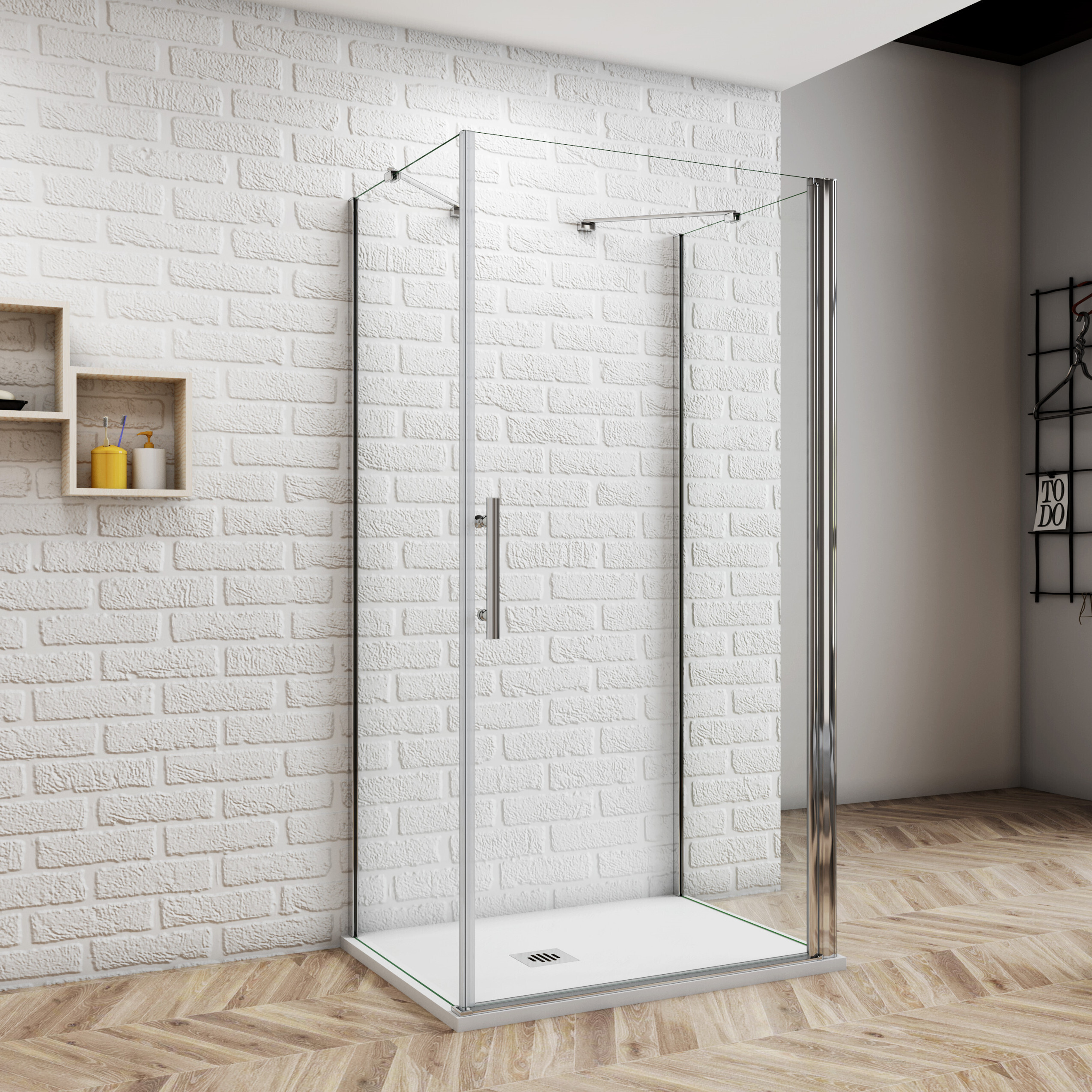 U-Duschwand 80x80x195cm Duschkabine Duschabtrennung Duschtür ESG-Sicherheitsglas mit Stabilisator