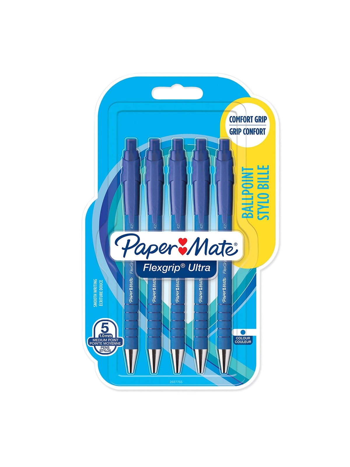 Paper Mate Flexgrip Ultra-Druckkugelschreiber | mittlere Spitze (1,0 mm) | blaue Tinte | 5 Stück