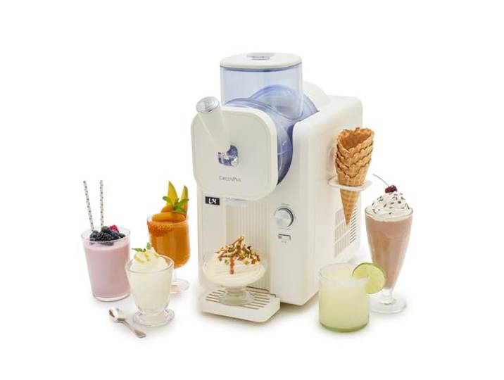 GreenPan Frost Eismaschine & Slushie-Maschine 15-in-1, 6 Modi, Weiß Softeis, Sorbet, Milchshakes & Frozen Joghurt, ohne Vorfrieren, fertig in 15 Min., 7 Texturen, Selbstreinigungsfunktion