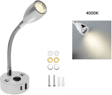 Inspire Curations 12V 24V Flexible Gooseneck RV Reading Light With USB C silver 4000k