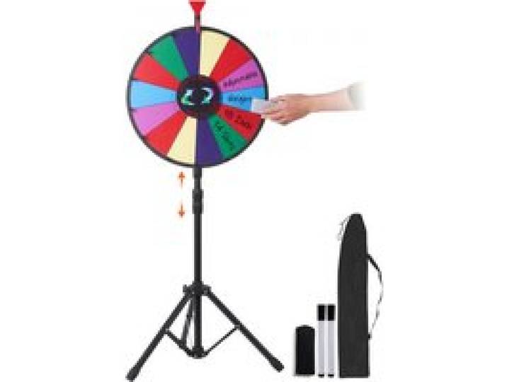 VEVOR Roue de Loterie Personnalisée 45 cm, Roue de Fortune Effaçable à Sec, Roue de la Chance 14 Fentes Colorées, Roue de Fortune avec Support Trépied Réglable, Rotation Douce Stylo Effaceur Soirée