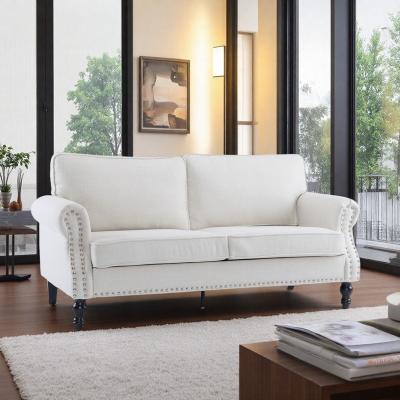 "Cotton Traditional Sofa with Rolled Arms, Nailhead Trim, and 22"" Deep Seat"