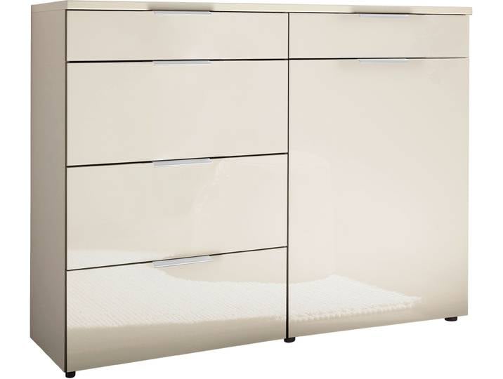 Kombikommode, Floatglas & Holzwerkstoff, Champagner, 140×43×91,2 cm, 5 Schubladen, Wiemann Como