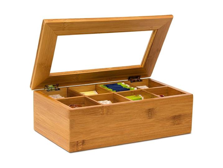 Teebox RELAXDAYS Braun , braun, B:6cm H:7,5cm L:6,5cm, Lebensmittelaufbewahrungsbehälter, Teebox, Holzart: Bambus (China)