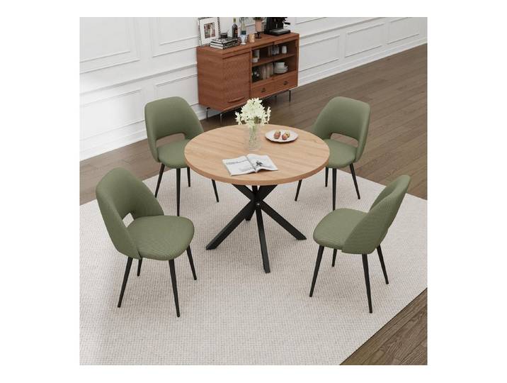 LuxusKollektion Esstisch Esstisch Stuhlset 4x 100cm rund MDF Cord Hohlrücken Helle Farbe Grün (1-St)