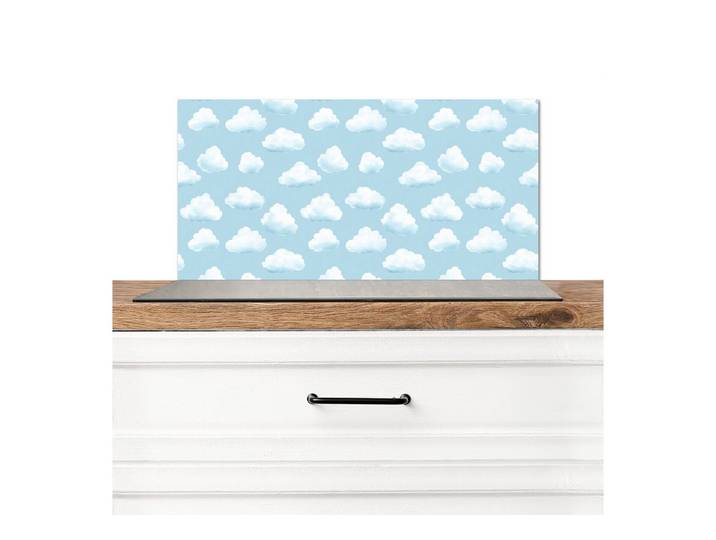 KitchenYeah Küchenrückwand Wolken - Illustration - Blau, (1-tlg), Küchenrückwand, Küchen Zubehör, 100x65 cm