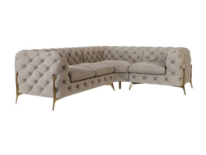 S-Style Möbel Ecksofa Ashley, Chesterfield mit Goldenen Metall Füßen, Wellenfederung