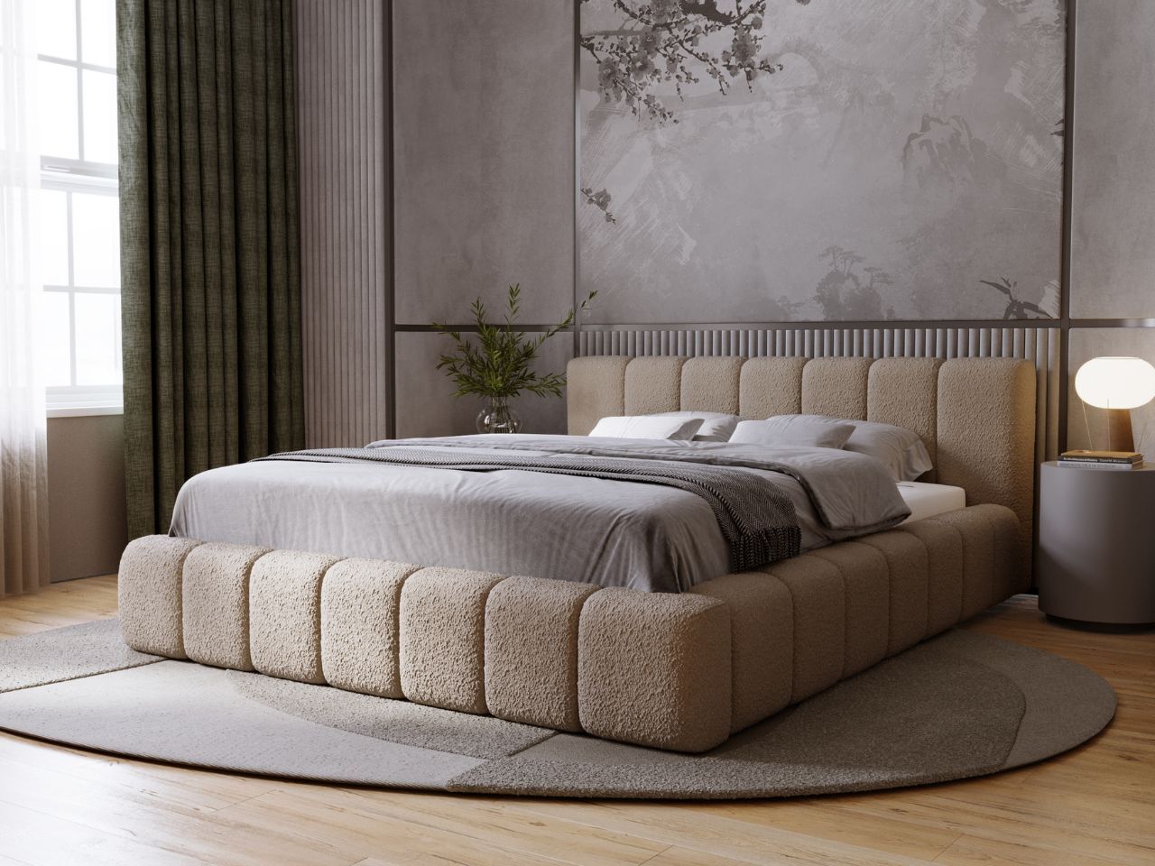 GrainGold Polsterbett Orio 160x200 cm - Bett 160x200, Polsterbett mit Bettkasten und Lattenrost - Braun (Anthology 04)
