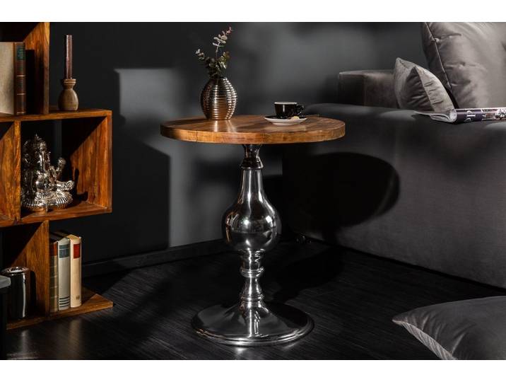 riess-ambiente Beistelltisch EXTRAVAGANCIA 60cm natur / silber (Einzelartikel, 1-St), Wohnzimmer · Mango-Massivholz · rund · Säulenfuß aus Metall · Design