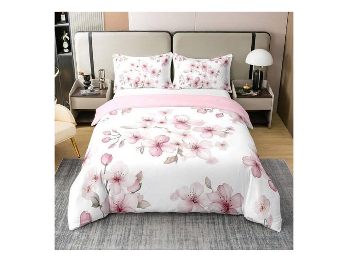 LuxusKollektion Kinderbettwäsche Bettbezug Sakura 135x200 Kirschblüten Rosa/Weiß