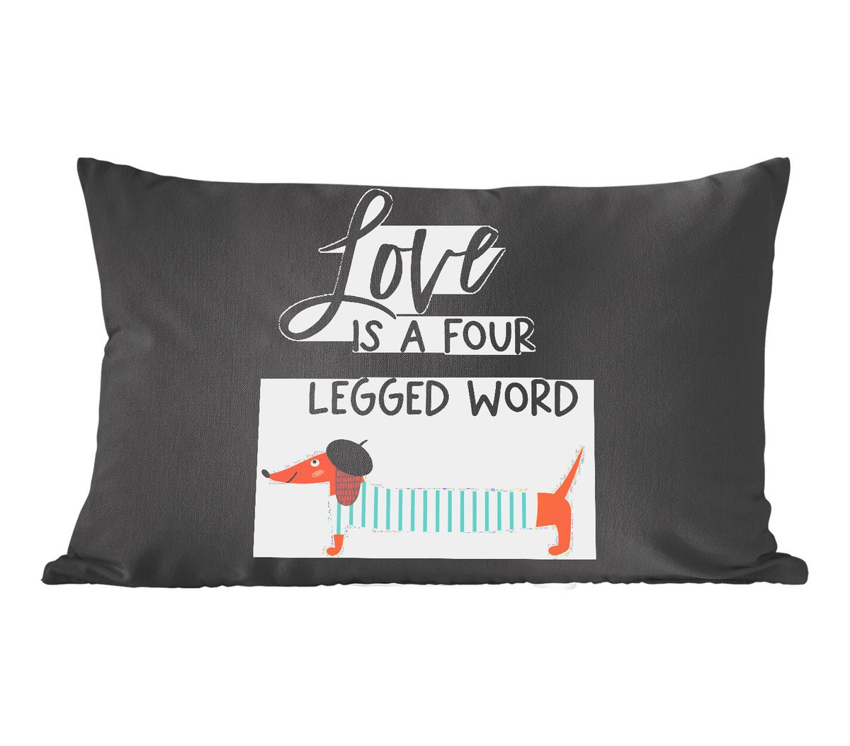 PillowMonkey Sierenkussen met Honden Quote Love is a four legged word, 60 x 40 cm