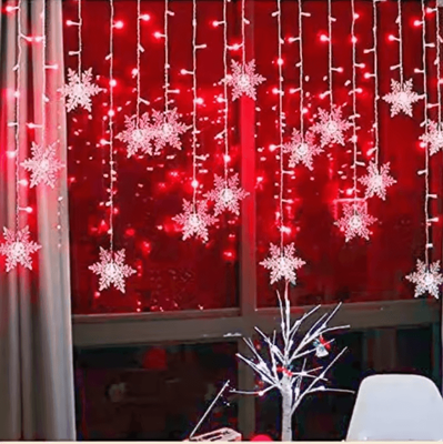Inspire Curations Snowflake LED Curtain String Lights red eu Plug