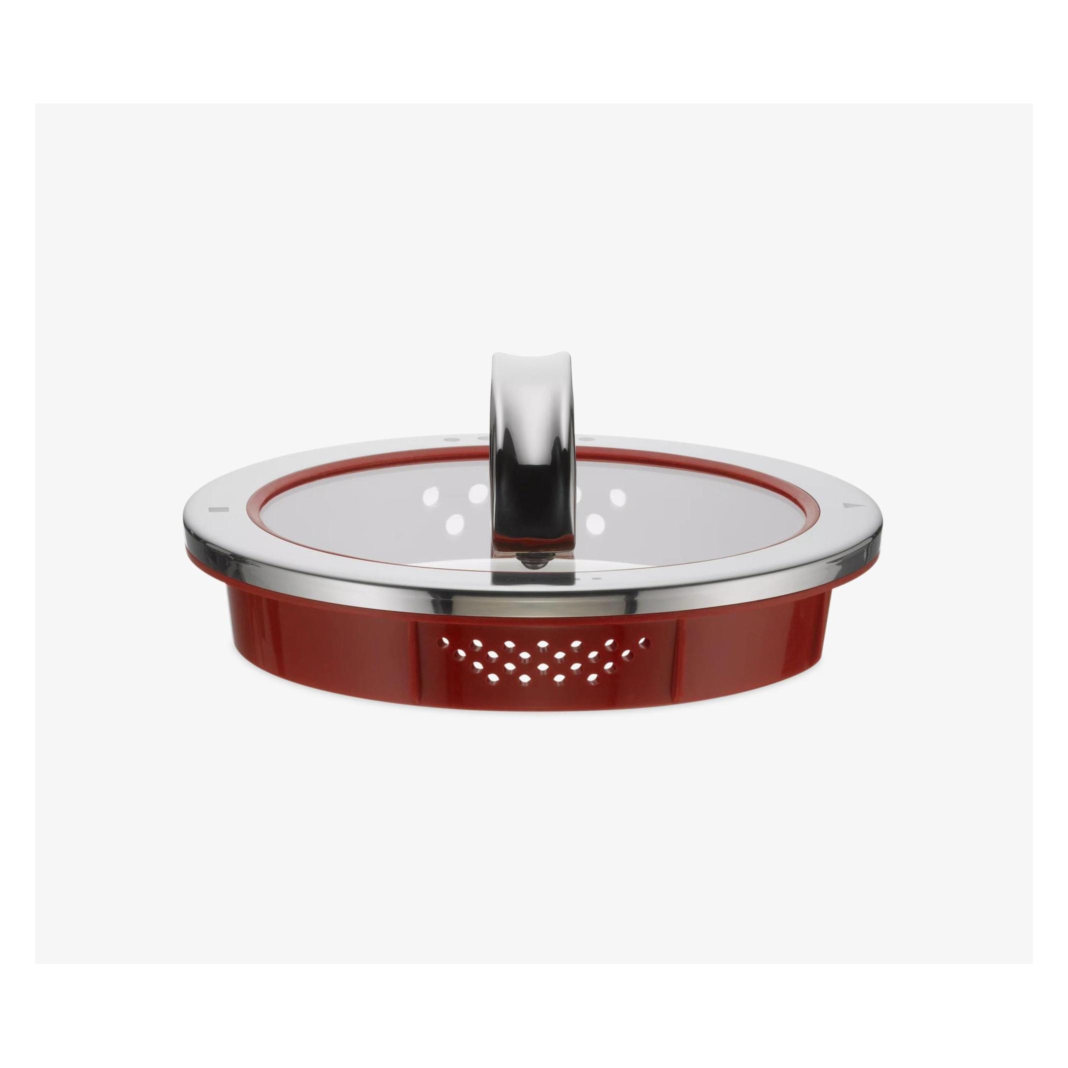 WMF Topfdeckel 24cm Glasdeckel Function 4 Silikon Glas Edelstahl rot (24 cm, Metall) (07.6524.6380)