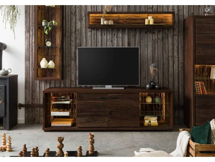 Meuble TV en bois d'acacia laqué marron BARK #213