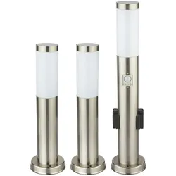 3er Set Außen Steh Lampen Edelstahl Bewegungsmelder Steckdosen Leuchten Garten Terrassen Strahler
