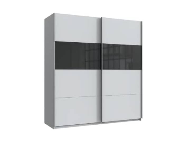Kleiderschrank Bramfeld Weiß mit Glas Schwarz Schwebetürenschrank, 180cm Breite