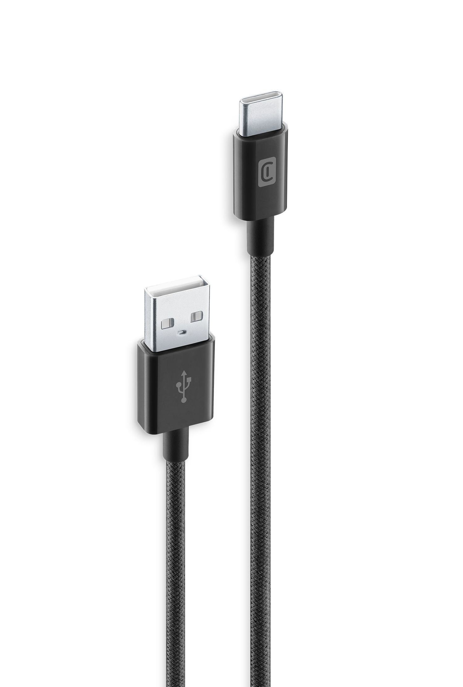 Cellular Line Stecker Rundkabel USB A auf USB C bis 15 W 1,5 m Braided Data Cable (Schwarz) USBDATABRATOC15K