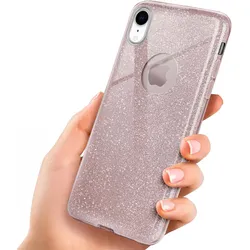 iPhone XR Hülle Glitzer Roségold – ONEFLOW Glitter Case, 3in1 Silikon, Funkelnd, Stoßfest, Dünn, Gloss-Rosé