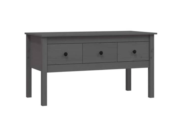 Couchtisch, Grau, 102x49x55cm, Kiefer Massivholz 3 Schubladen, stabile Tischplatte, stabiler Holzrahmen, Montageanleitung, Wandbefestigungselement