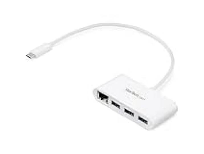 StarTech Hub USB-C 3 Ports, Gigabit Ethernet, 5Gbps, Câble Integre, Blanc
