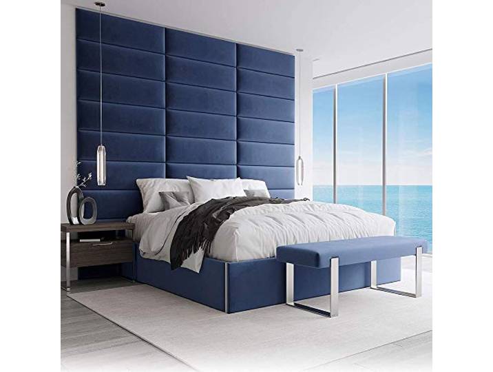 VANT Gepolsterte Kopfteile - Accent Wall Panels - Pack von 4 - Einfache Installation - König und Zwilling Bett Größen(76cm BREITE, Plüsch Samt Marine)