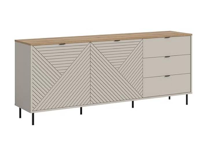 xonox.home – Sideboard Campus 184x75x40 cm in Kaschmir Nachbildung – Breite Kommode mit 2 Türen & 3 Schubkästen – 4 Fächer inklusive 2 Böden bieten maximalen Platz für Unterlagen oder Geschirr