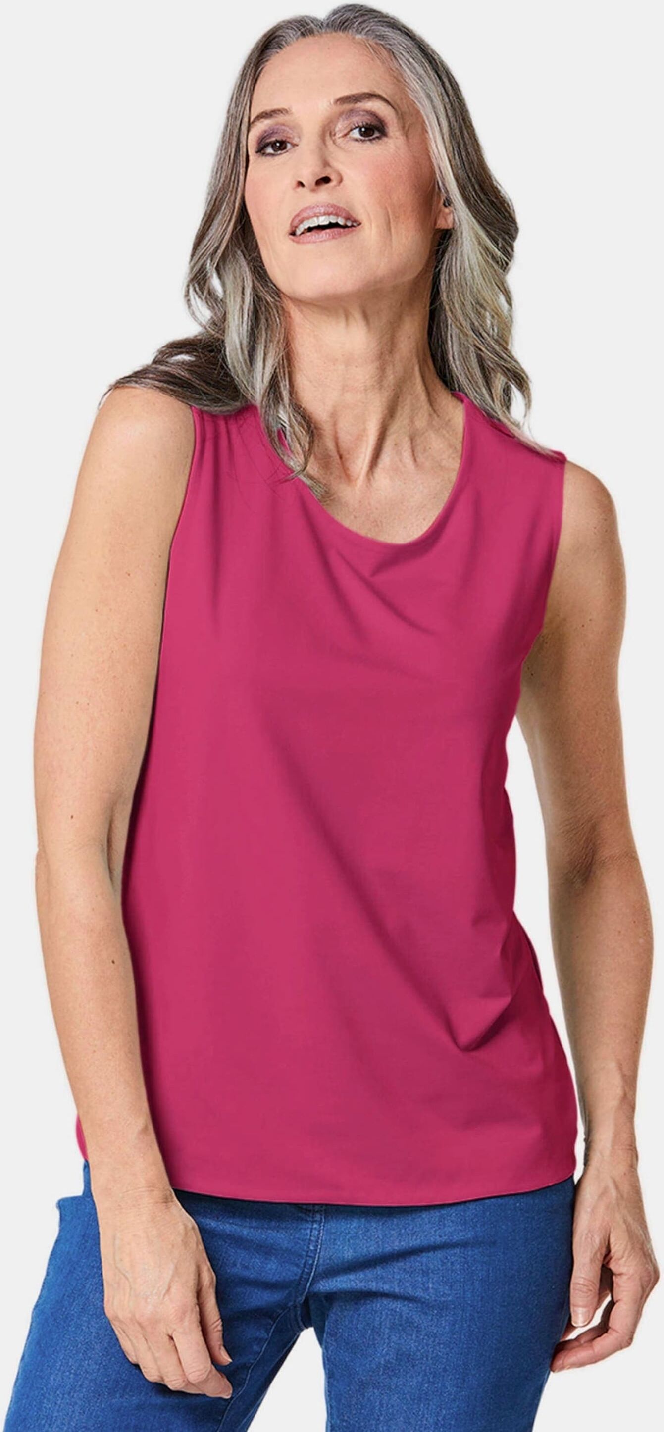 Trägertop GOLDNER "Kurzgröße Gepflegtes Top in formstabiler Ware", Damen, Gr. 26, pink, Obermaterial: 82% Polyester PES. 18% Elasthan EL., Rundhals, Sonstiges, Tops Trägertop, ohne