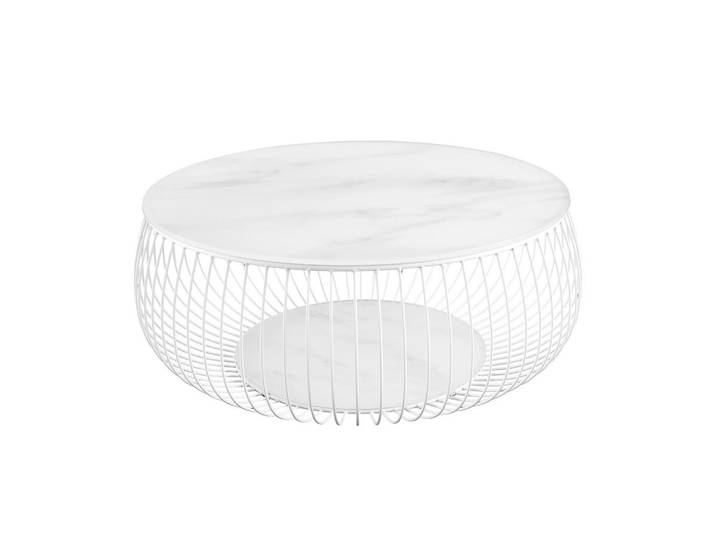 Livetastic Couchtisch, Weiß, Metall, Glas, Marmoroptik, rund, 86x35x86 cm, Wohnzimmer, Wohnzimmertische, Couchtische, Couchtische Marmoroptik