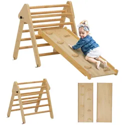 AIYAPLAY AIYAPLAY 2 in 1 Klettergerüst Set mit Rutsche, Kletterdreieck aus Holz Indoor