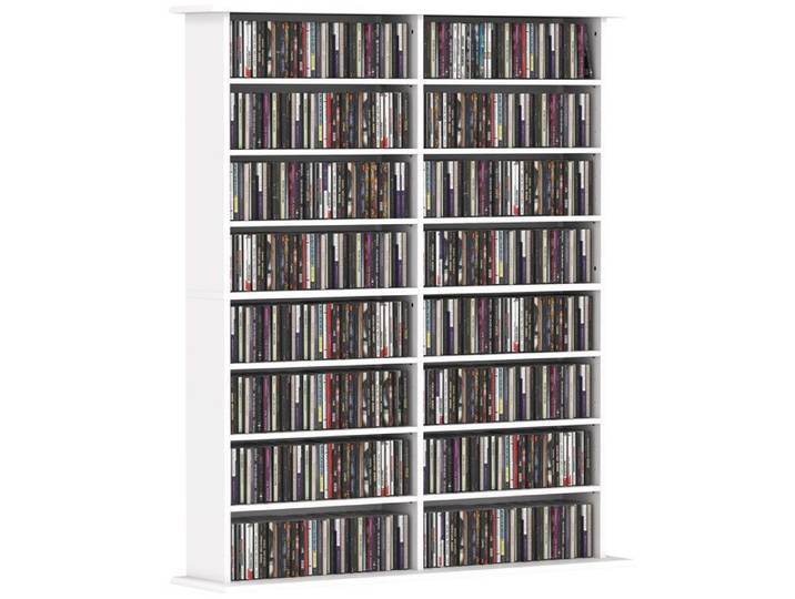 Meuble de rangement CD et DVD 16 compartiments 12 étagères réglables 720 CD/396 DVD blanc