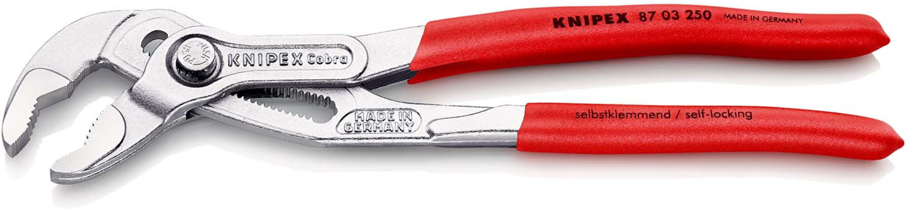 KNIPEX 87 03 250 Cobra® Hightech-Wasserpumpenzange mit rutschhemmendem Kunststoff überzogen verchromt 250 mm)