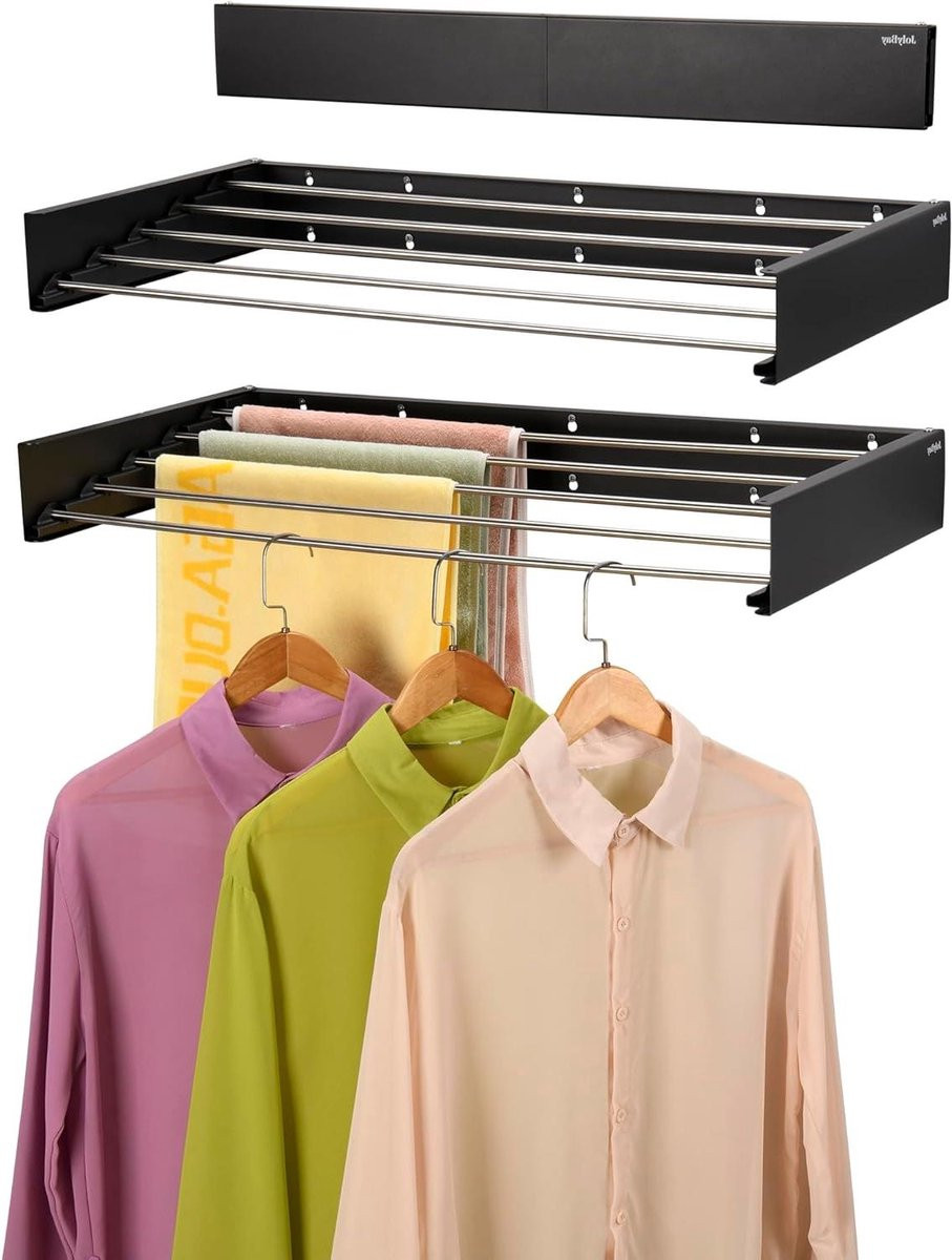 Inklapbaar wandrek voor kleding drogen, zwart, breedte: 80 cm