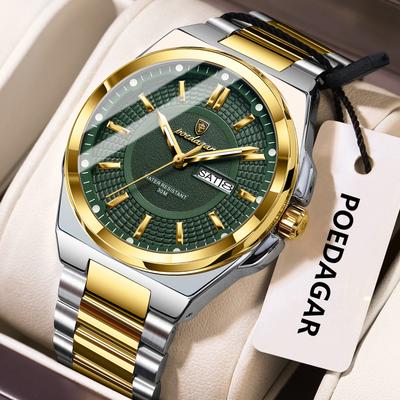Youfap Market Men Luxury Stainless Steel Watch Waterproof Luminous Quartz Sports Wristwatch gold Green