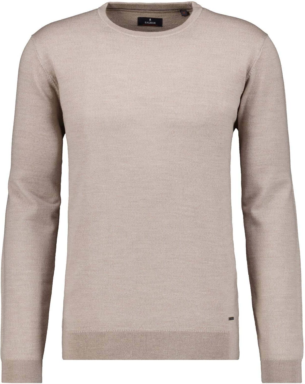 Rundhalspullover RAGMAN, Herren, Gr. 52, beige, Strick, 100% Wolle, ohne Ausschnitt, Pullover Rundhalspullover