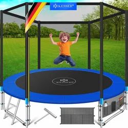 KESSER® - Trampolin    TÜV Rheinland GS Zertifiziert   Komplettset mit Sicherheitsnetz, Leiter,  Randabdeckung, Seitentasche & Zubehör   Kindertrampolin Gartentrampolin Belastbarkeit 150 kg